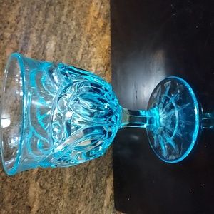 Vintage Double Ring Aqua blue goblet. B31